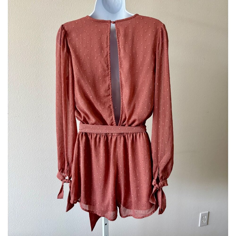 Lulus Romper Small Surplice Wrap Tie Waist Back Cutout Boho Cottagecore Coquette - Picture 2 of 14